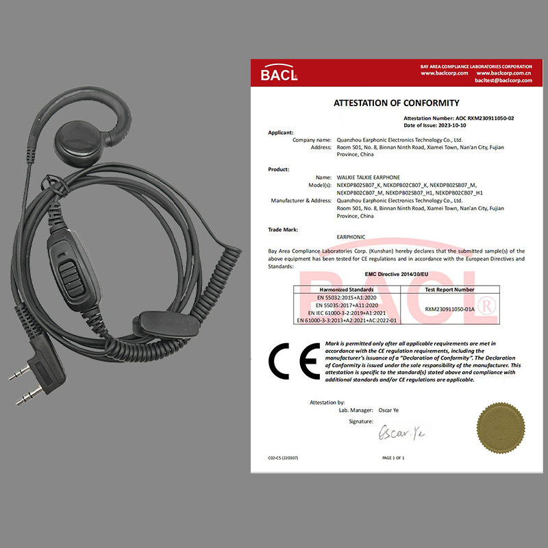 EARPHNOIC NEKDPB02SB07_K walkie talkie earphone Got CE Certificate